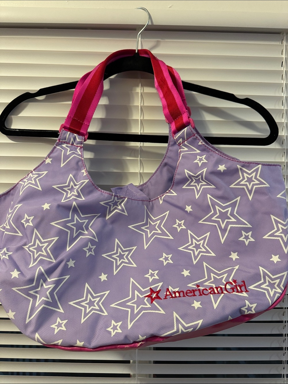 American Girl Lavender Star Print Tote with Pink Straps w/ dress